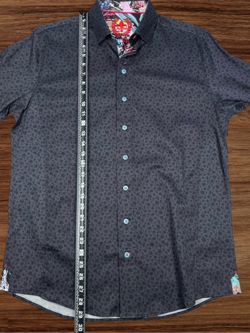 Au Noir Men’s Black Floral Long Sleeve Dress Shirt. Size 3/Medium - Picture 9 of 12
